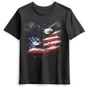 GHUALURU Patriotic Graphic T Shirt for Men Women, American Flag and Bald Eagle Print,USA Pride Tee,S-4XL,Black,2XL