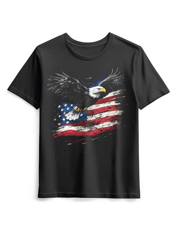 Patriotic Graphic T Shirt for Men Women, American Flag and Bald Eagle Print,USA Pride Tee,S-4XL,Black,2XL