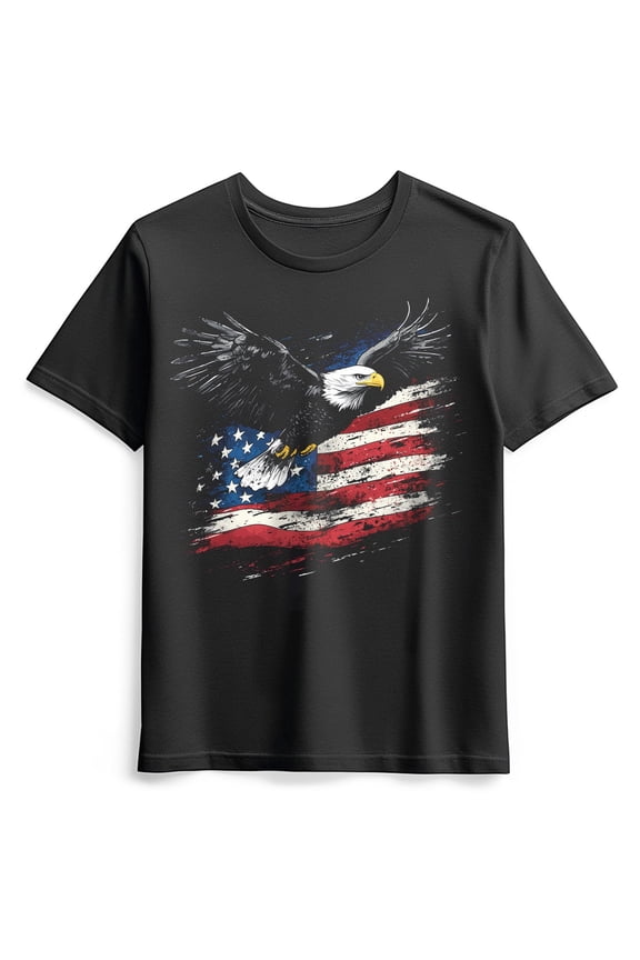 Patriotic Graphic T Shirt for Men Women, American Flag and Bald Eagle Print,USA Pride Tee,S-4XL,Black,L