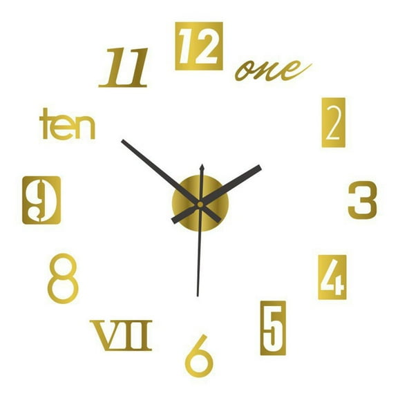 GHYJPAJK A-013 Gold Small 40cm Simple Large Living Room Acrylic Wall Clock Diy Silent Three-Dimensional Art Clock Wall Sticker Clock
