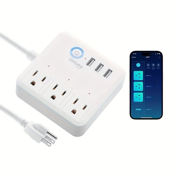 GHome Smart Power Strip US Plug, 3 Individually Controlled Smart Outlets & 3 USB Ports, Voice Control for Alexa&Google Home, GHome/Tuya APP, 4ft Cord, Timer, Surge Protection, 2.4GHz Wi-Fi Only