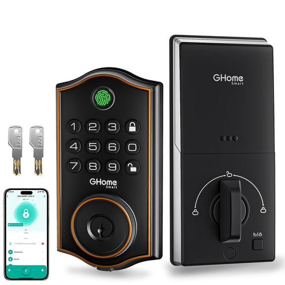 GHome Smart deadbolt Lock, Keyless Entry Door Lock for Front Door, App Remote, Auto Lock, Easy Installation, Fingerprint Door Lock with Keypad for Home, Airbnb, Apartment, Garage, Black