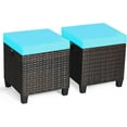 thumbnail image 1 of GHooa 2 Pieces Outdoor Patio Ottoman, All Weather Rattan Wicker Ottoman Seat, Patio Rattan Furniture, Outdoor Footstool Footrest Seat w/Removable Cushions, 1 of 10