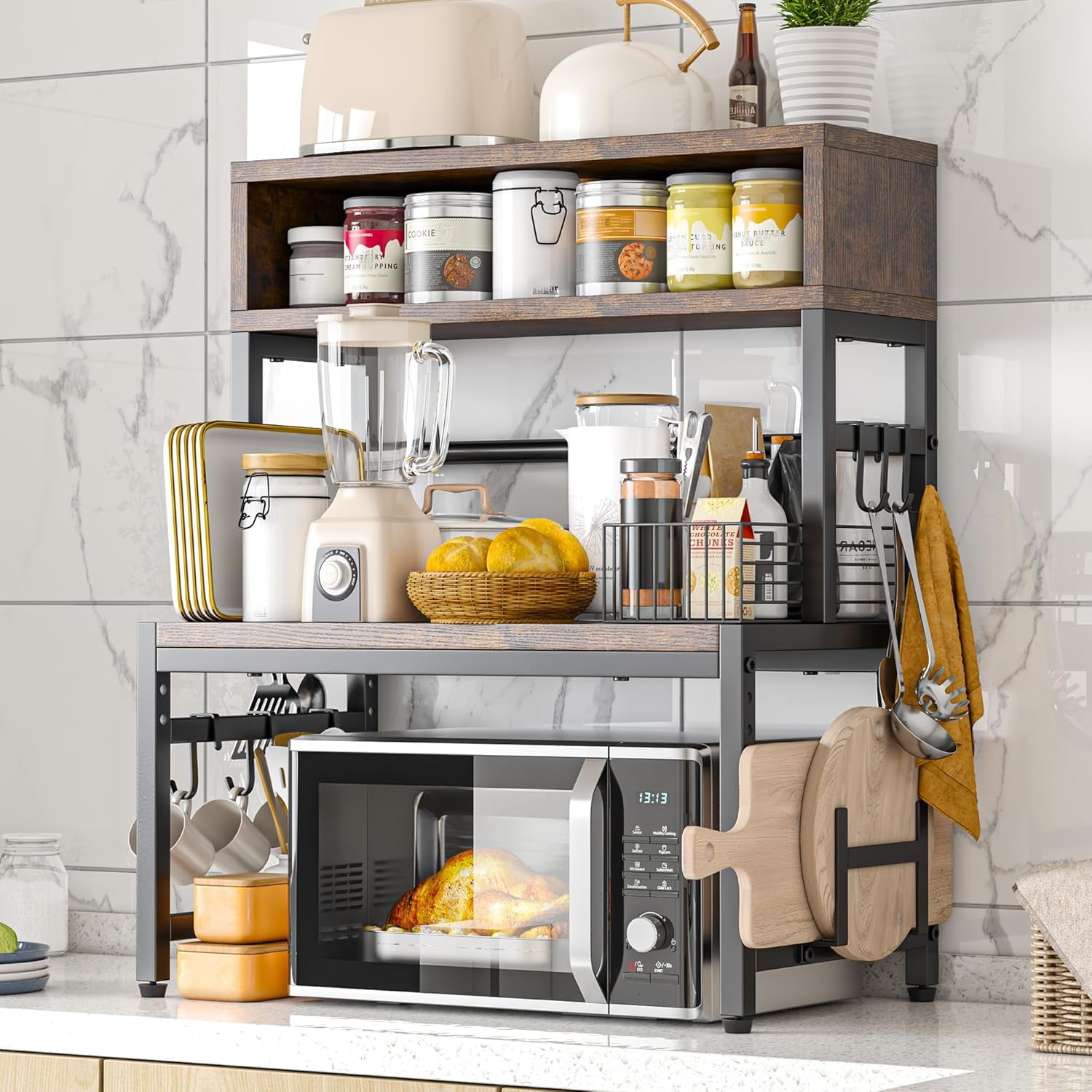 GHooa Microwave Stand, 205LBS Microwave Shelf, Adjustable Countertop ...