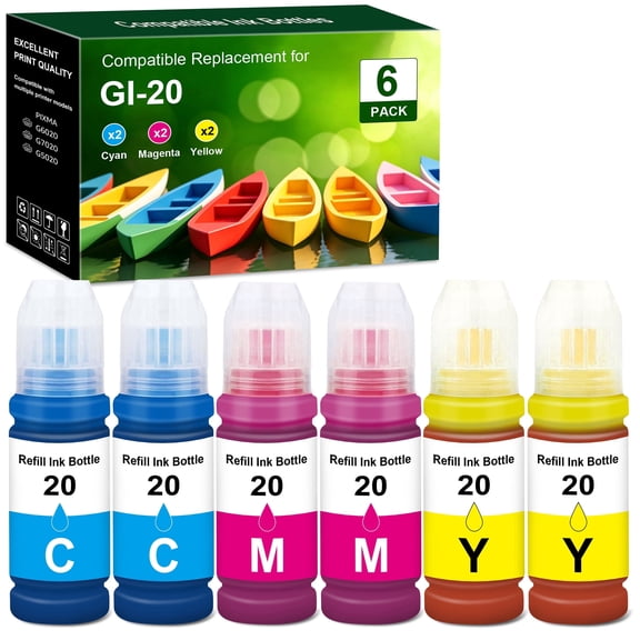 GI-20 GI20 Ink Refill Bottles Compatible for G6020 G7020 G5020 6020 7020 5020 Printers Replacement for GI-20 Ink Refill Bottles 6 Pack
