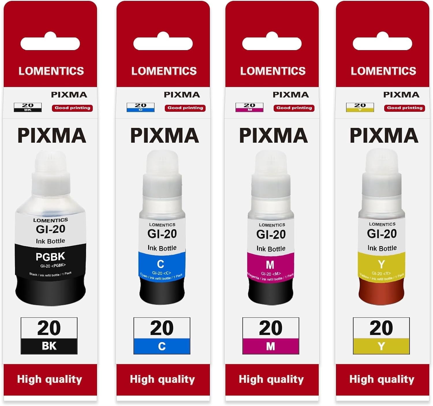GI-20 Ink Bottle (4-Pack,1Black 1Cyan 1Magenta 1Yellow) - GI20 Ink Replacement for Canon PIXMA G6020 G5020 G7020 Printer