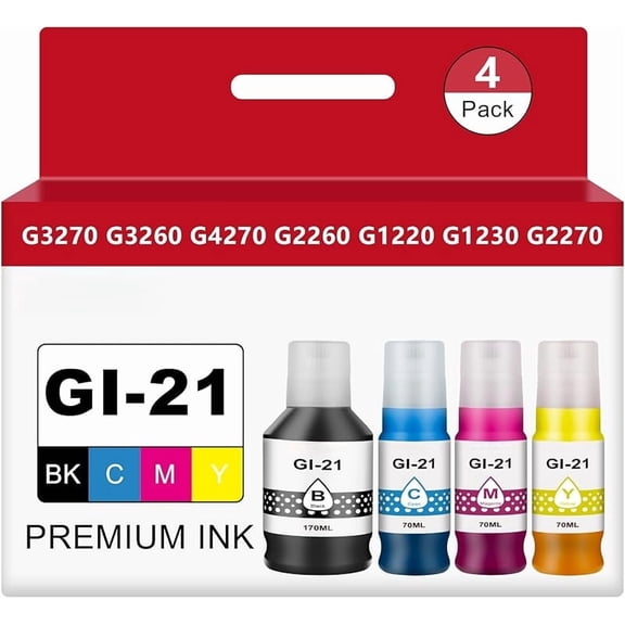 GI-21 Refill Bottle Ink GI21 (5 Pack,2B/C/M/Y,550ml) Compatible for Canon 21 Ink Refill GI-21BK for Canon G3270 G3260 G2260 G1220 G1230 G2270 G4270 MegaTank Printer (2 Black,Cyan,Magenta,Yellow)