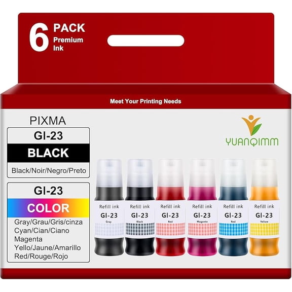GI-23 GI23 Ink Refill Bottles (Not Sublimation Ink) Replacement for Canon GI-23 Refill Ink 23 to use with Canon PIXMA G620 Refill Ink Pixma G520 Printer (Black,Cyan,Magenta,Yellow,Red,Gray)