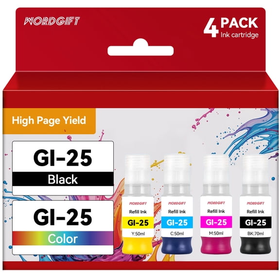 GI-25 GI 25 Ink Bottle Compatible for Canon GI 25 Ink for Pigment Ink Compatible with CAN0N MAXIFY GX2020 and GX1020 Inkjet Printers Ink 4 Pack
