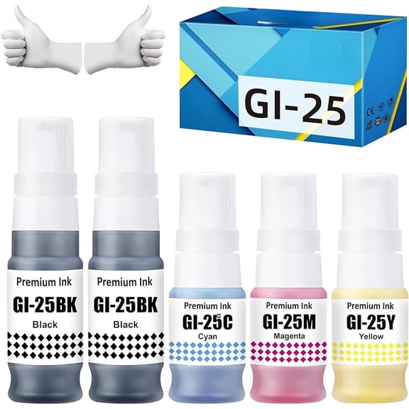 GI-25 Refill Bottle Ink Replacement for Canon 25 GI-25 GI25 Ink Work for Canon PIXMA MegaTank GX2020 GX1020 Printer (Black 70ml *2, CMY 70ml *1, 5-Pack)