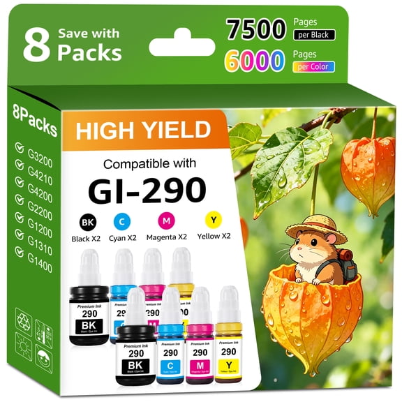 GI-290 Ink Refill Bottle Compatible for Canon GI290 Ink Bottles Replacement for G3200 G4210 G4200 G2200 G1200 Printer (8 Pack)