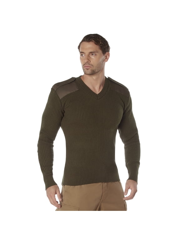 GI Acrylic V-Neck Commando Sweaters-Large Olive Drab