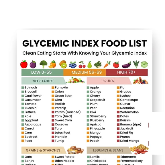 GI Food List Poster Low GI Food Chart Poster Diabetes Friendly Grocery And Healthy Diet Guide Poster