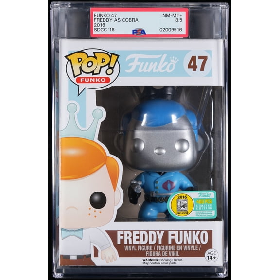 GI Joe, PSA Graded 8.5 NM-MT+, Freddy as Cobra Commander Collectible Vinyl Figure #47, Fully Encapsulated Bundle with Compatible Funko Pop! PSA Hard Protector Case