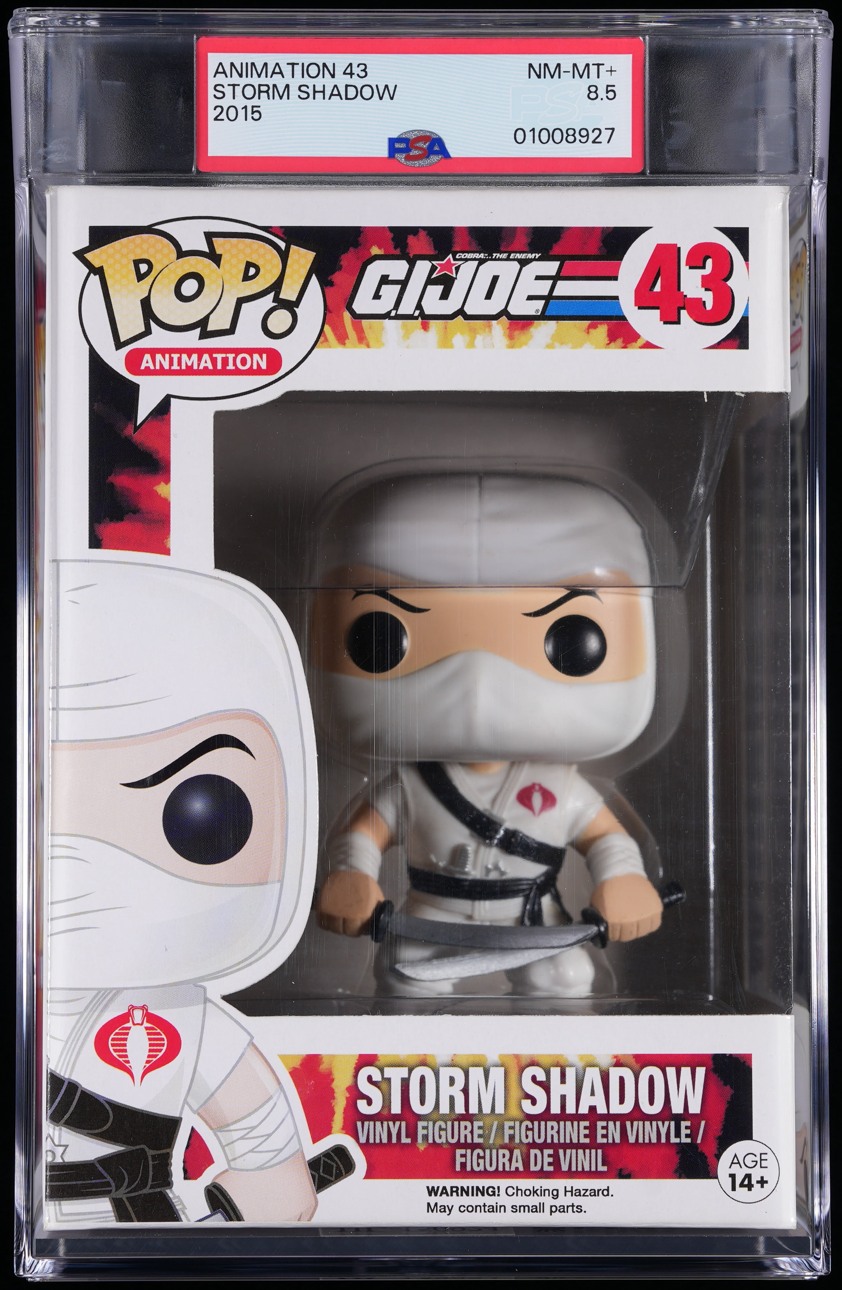 GI Joe, PSA Graded 8.5 NM-MT+, Storm Shadow Collectible Vinyl Figure #43, Fully Encapsulated Bundle with Compatible Funko Pop! PSA Hard Protector Case