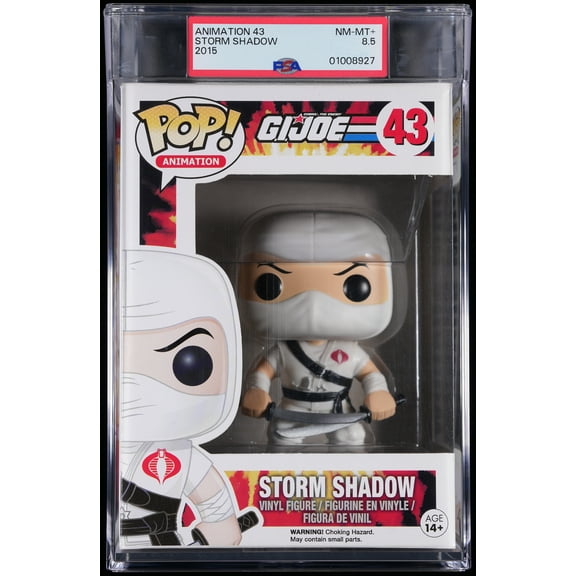 GI Joe, PSA Graded 8.5 NM-MT+, Storm Shadow Collectible Vinyl Figure #43, Fully Encapsulated Bundle with Compatible Funko Pop! PSA Hard Protector Case