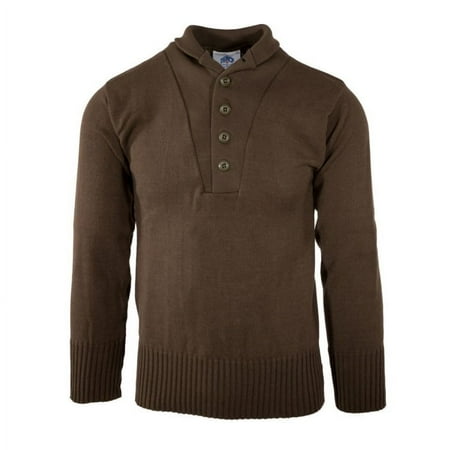 GI Men's 5 Button Sweater, 100% Knitted Wool, Brown, Size Small