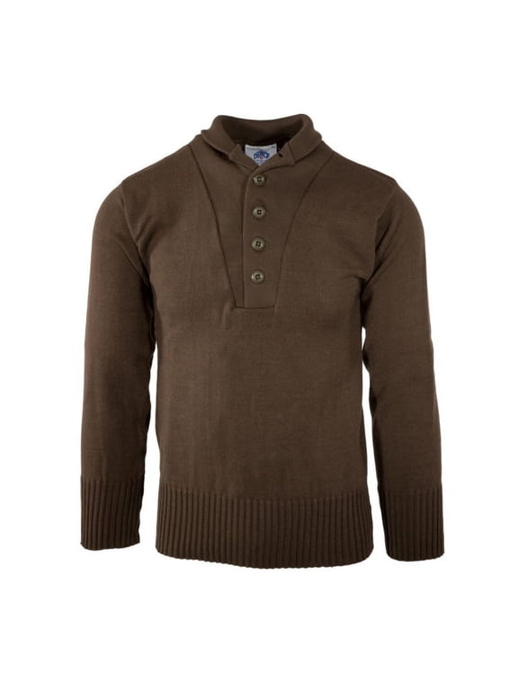 GI Men's 5 Button Sweater, 100% Knitted Wool, Brown, Size Small