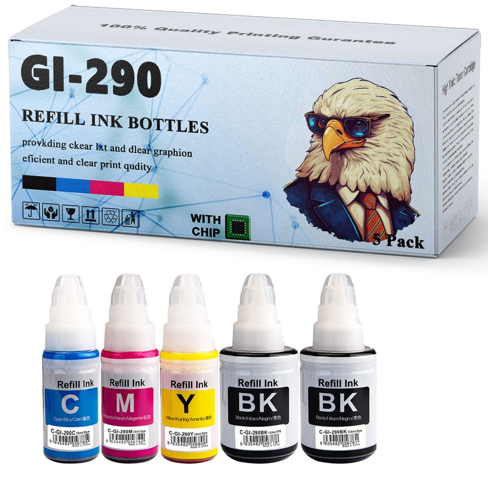 GI-290 Ink Bottles Compatible For Canon GI290 GI-290 Ink Refill Work With Canon PIXMA G4210 G4200 G3202 G3200 G3260 G1200 G2200 Printer (135ML Black, 70ML Cyan Magenta Yellow, 4 Pack) In