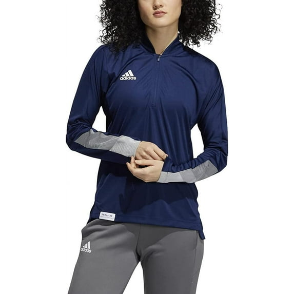 GI6787 Adidas Women's Sideline 21 Long Sleeve 1/4 Zip Knit Jacket Navy/White S
