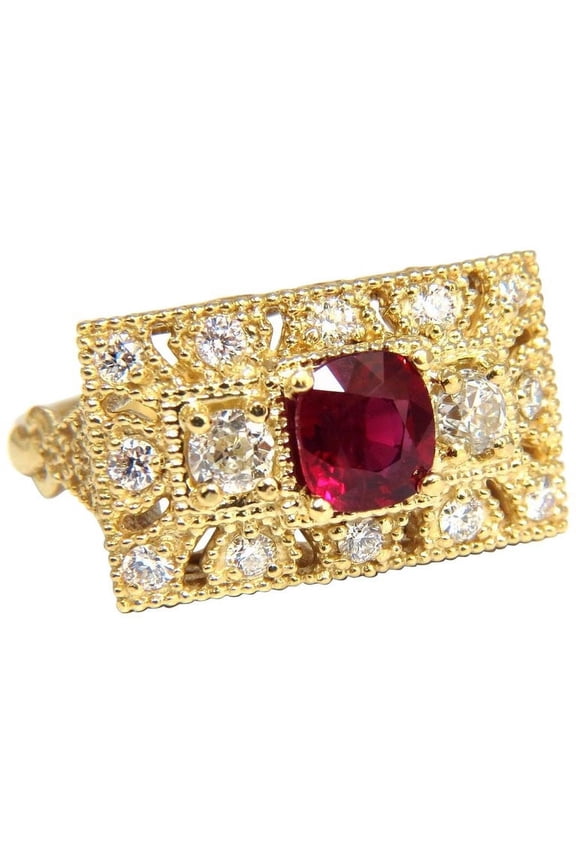 GIA 2.31CT NATURAL CUSHION VIVID RED RUBY DIAMONDS BYZANTINE RING 18KT