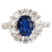 GIA 3.67CT NATURAL VIVID ROYAL BLUE DIAMONDS RING CLUSTER HALO 18KT