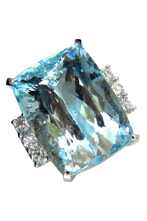 GIA 39.10ct NATURAL CUSHION CUT AQUAMARINE DIAMONDS RING 14kt VIVID AQUA