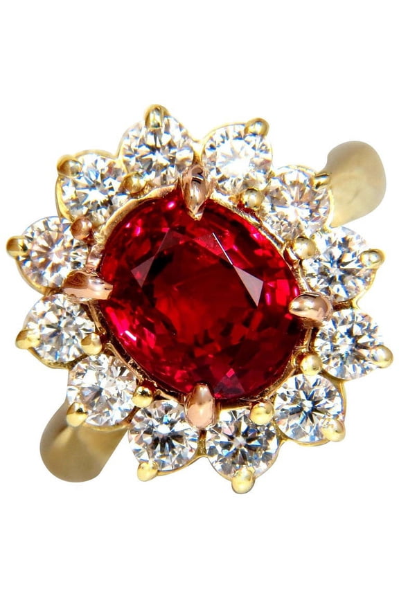 GIA 5.49CT NO HEAT VIVID RED SPINEL DIAMOND RING 18KT UNHEATED