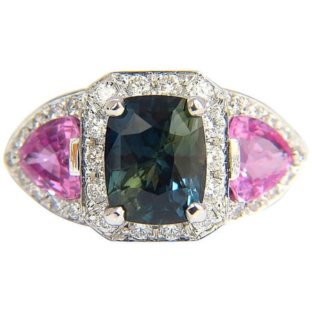 GIA 6.19ct NATURAL NO HEAT GREEN BLUE SAPPHIRE DIAMONDS RING UNHEATED