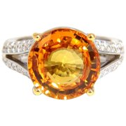 GIA 8.95CT NATURAL ORANGE YELLOW ROUND SAPPHIRE DIAMOND RING 18KT SPLIT