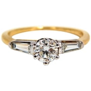 GIA CERTIFIED .81CT ROUND CUT DIAMOND RING BAGUETTES 14KT H/SI