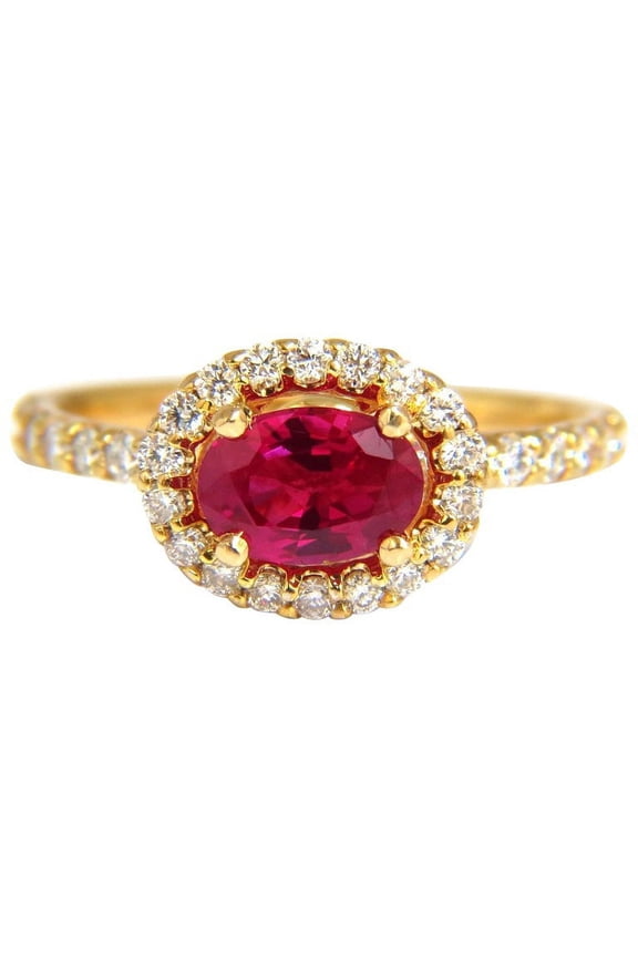 GIA Certified 1.01ct oval cut red ruby & .50ct diamonds ring 14kt Raised Deck
