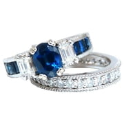 GIA Certified 1.86ct Natural Sapphire Diamonds Ring & matching eternity band