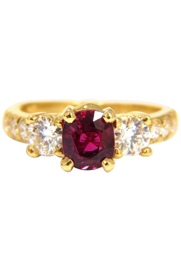GIA Certified 2.12ct cushion cut vivid red ruby 1.06ct diamonds ring 18kt