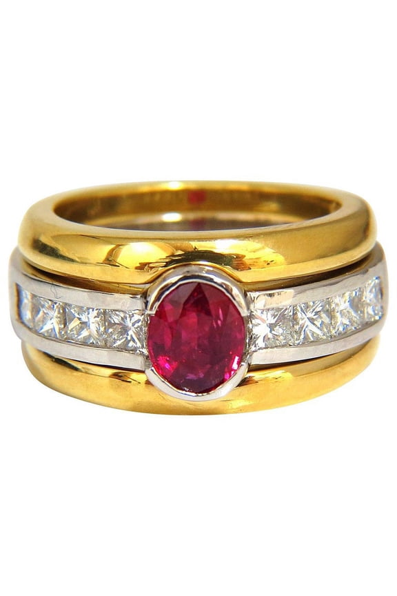 GIA Certified 2.13ct no heat ruby diamonds ring 18kt & platinum fused