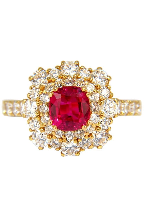 GIA Certified 3.24ct red origin ruby diamonds ring 18kt cocktail petite