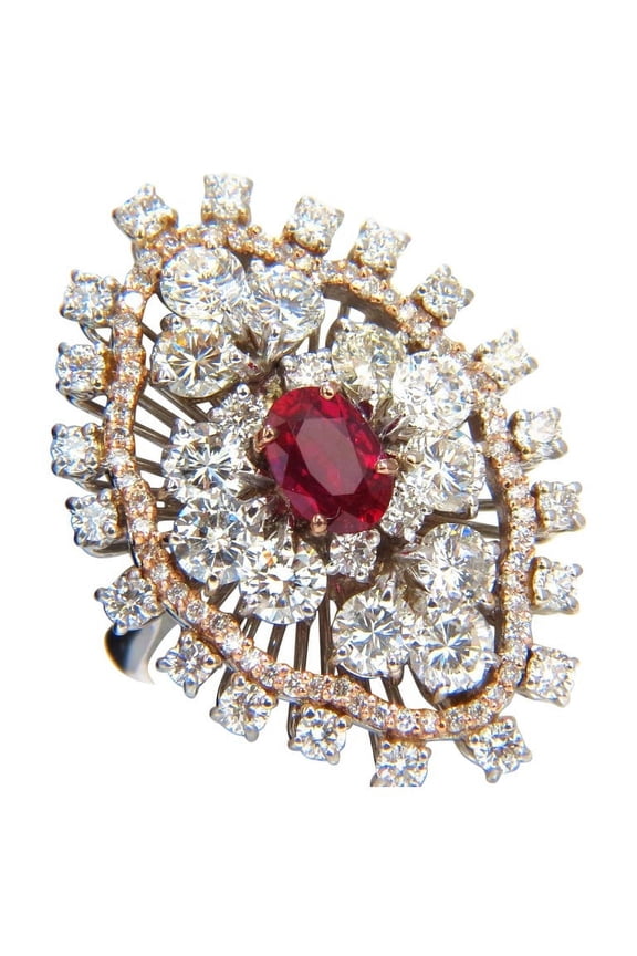 GIA Certified 6.01ct natural no heat supreme ruby diamonds cluster ring 18kt