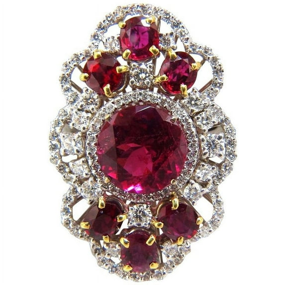 GIA Certified 8.03CT NATURAL TOURMALINE RUBELLITE RUBY DIAMOND CLUSTER RING