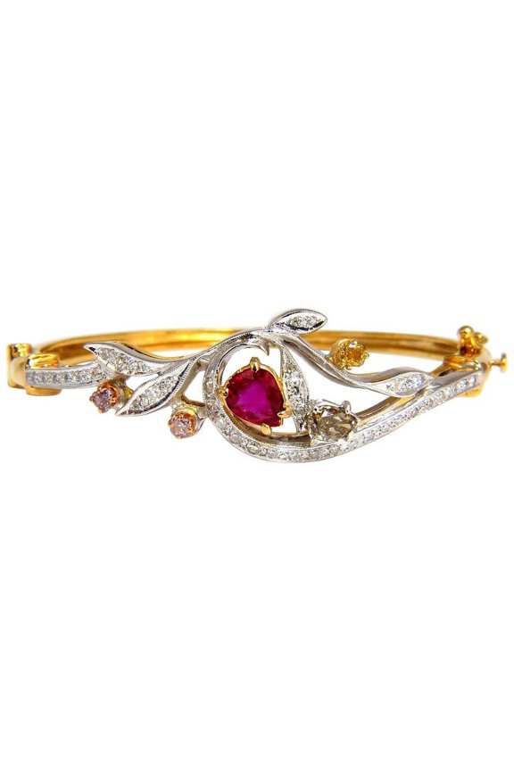 GIA Certified No Heat Natural Ruby Fancy color diamonds bangle bracelet