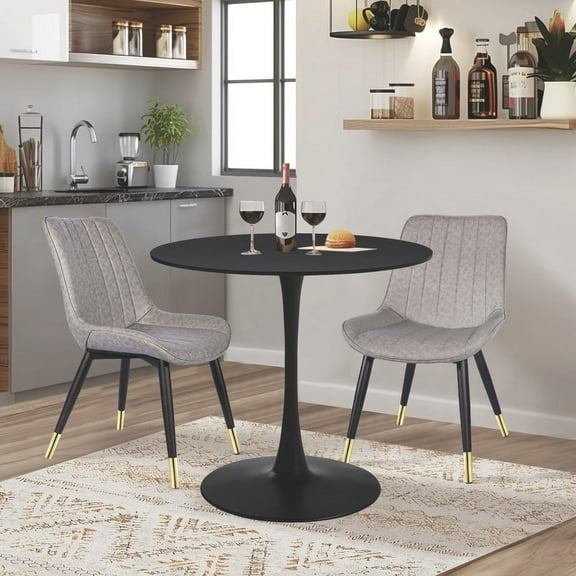 GIA Design Group 3 Piece Dining Room Sets,Black Tulip Dining Table and Dining Chair Set of 2