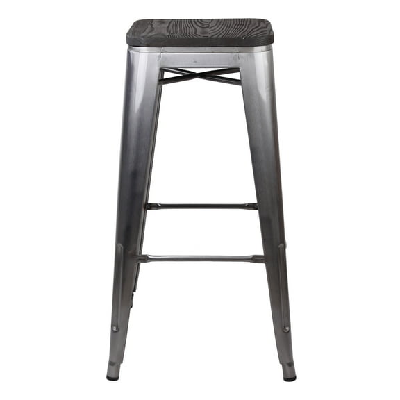 GIA Design Group 30 Inch Bar Height Backless Metal Stool with Dark Wood Seat, Gunmetal