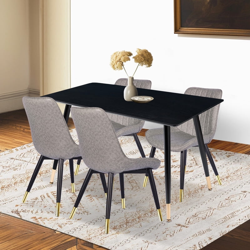 GIA Design Group 4 Person Dining Table Set,Rectangular Wood Table and 4 Dark Gray Chairs for Kitchen, Living Room, Dining Room