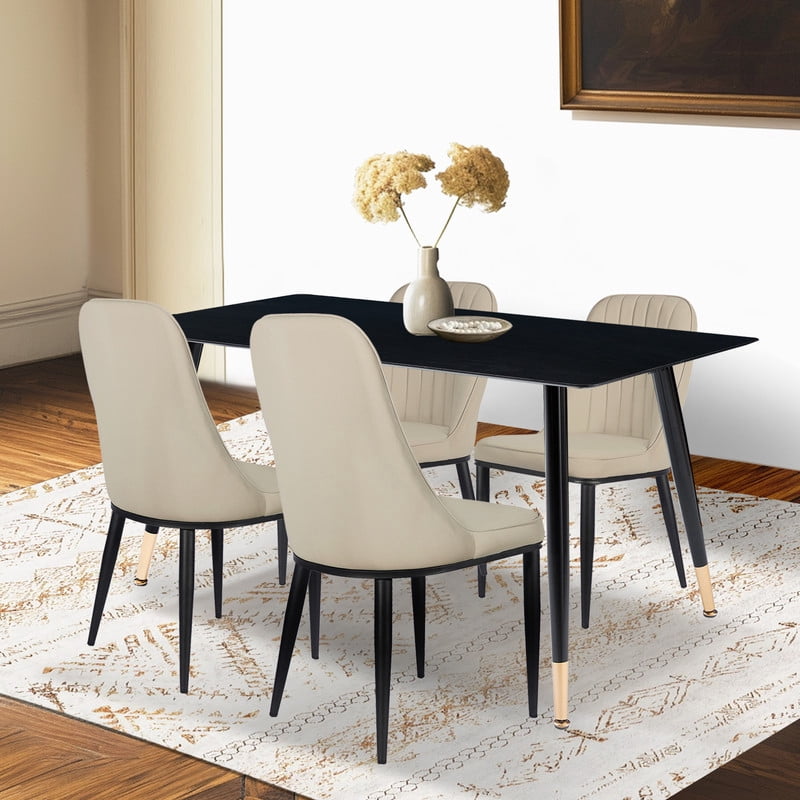 GIA Design Group 4 Person Dining Table Set,Rectangular Wood Table and 4 gray Chairs for Kitchen, Living Room, Dining Room