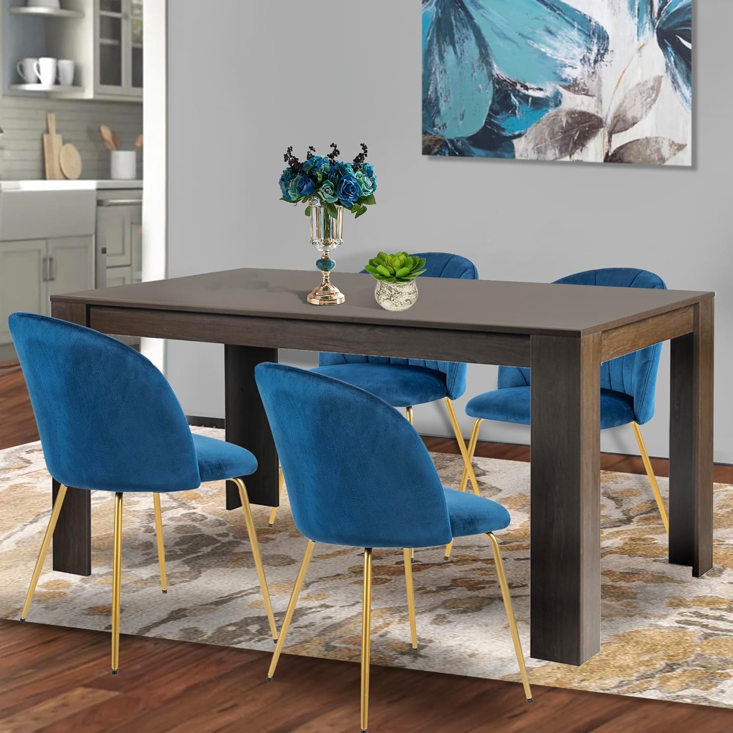 GIA Design Group 5 Piece Dining Table Set,Rectangular Wood Table and 4