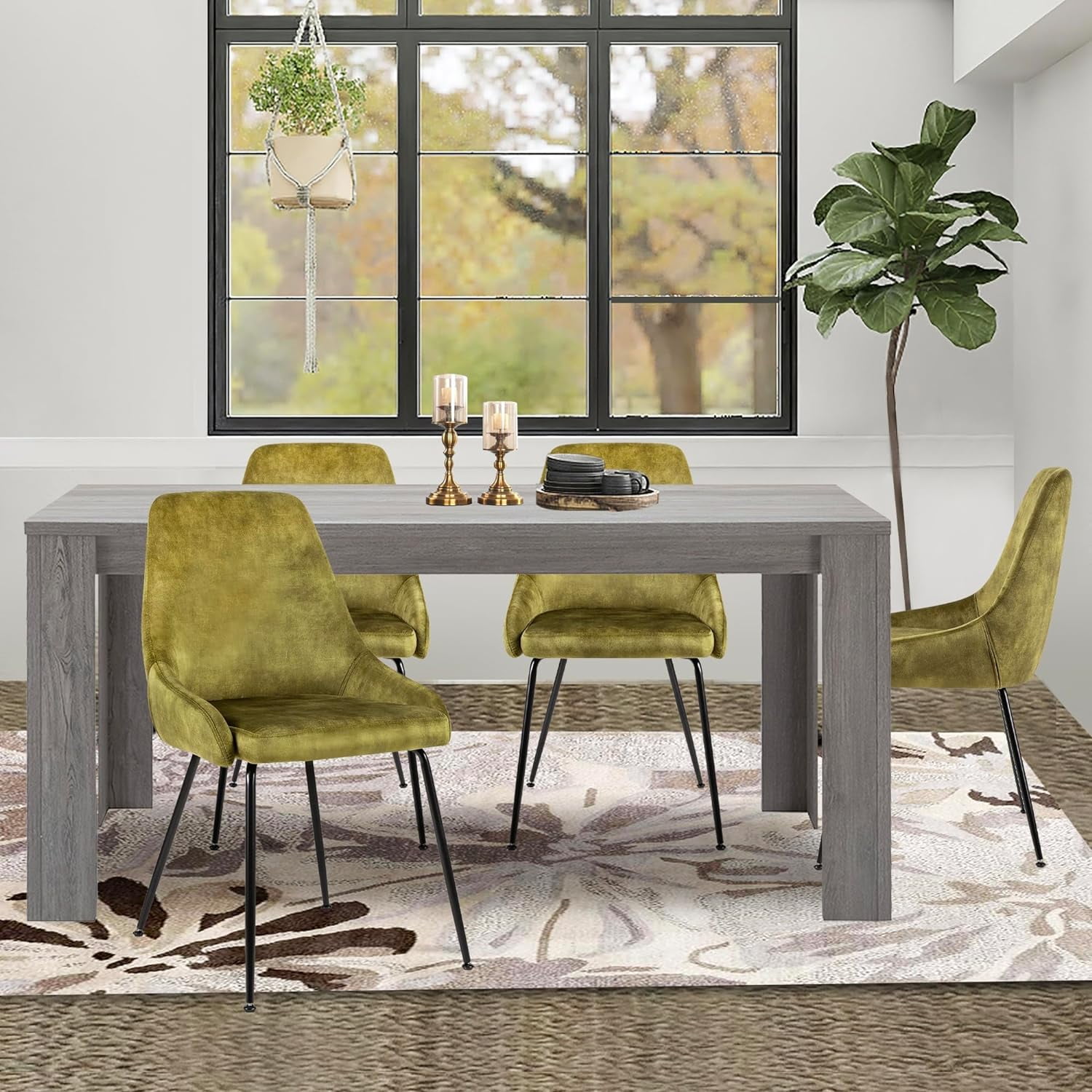 GIA Design Group 5-Piece Wooden Dining Table Set, Rectangular Table & 4 ...