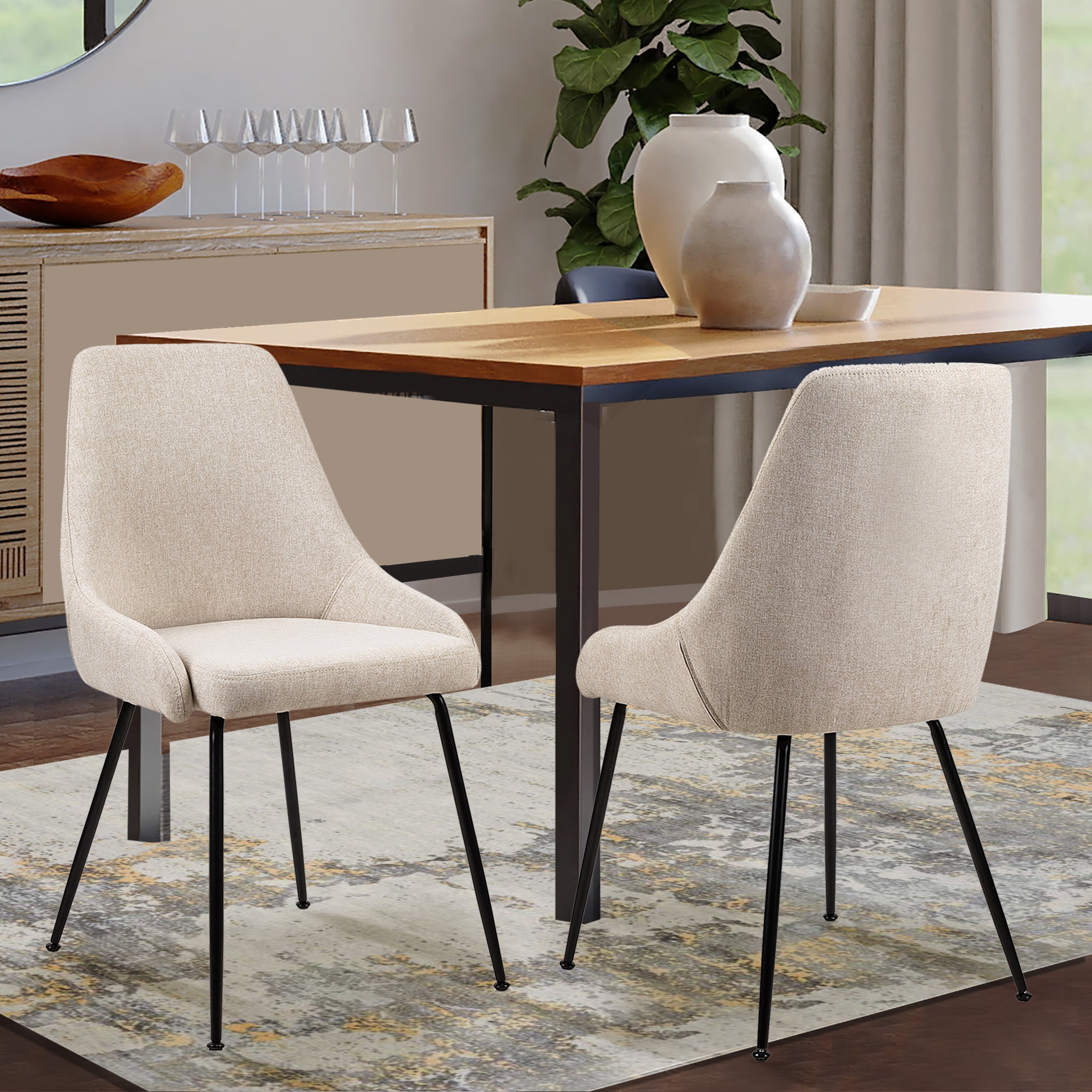 GIA Design Group Beige Linen Dining Room Chairs with Metal Legs,Set of