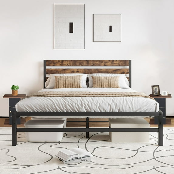 GIA Design Group Farmhouse 3-Piece Bedroom Set, Rustic Vintage Bed Frame and Particle Board Nightstand Set of 2