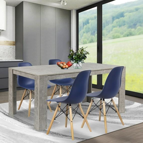 GIA Design Group Modern 5-Piece Dining Table and Chairs Set Including Concrete Grey Table with 4 Blue Chairs, Durable Dining Furniture for Kitchen, Dining Room, or Small Spaces