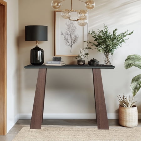 GIA Design Group Modern Particle Board Console Table with Marble-Effect Top and Walnut Finish