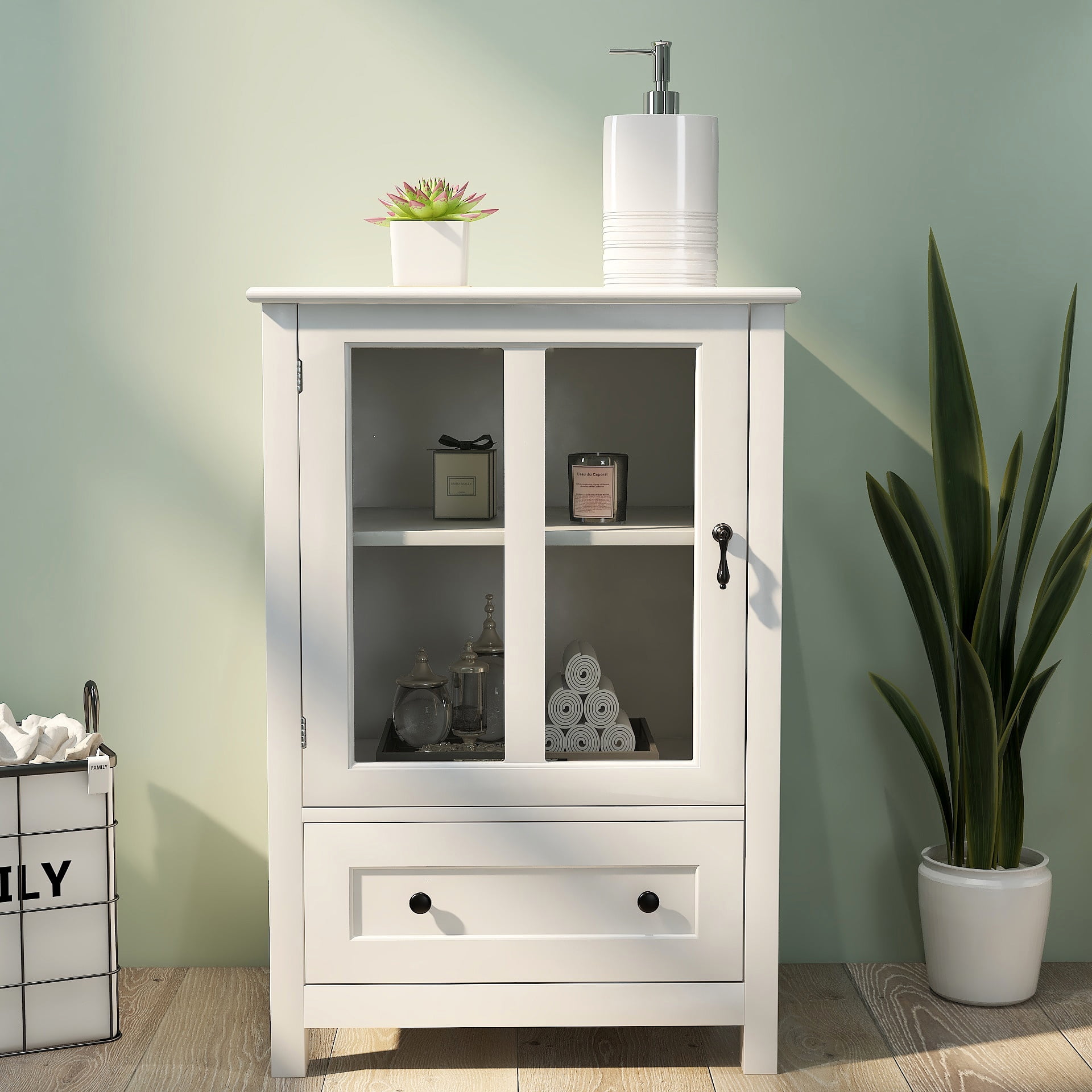 GIA Design Group Modern White Buffet Cabinet Glass Doors,Sideboard Kitchen Cupboard Dining Room